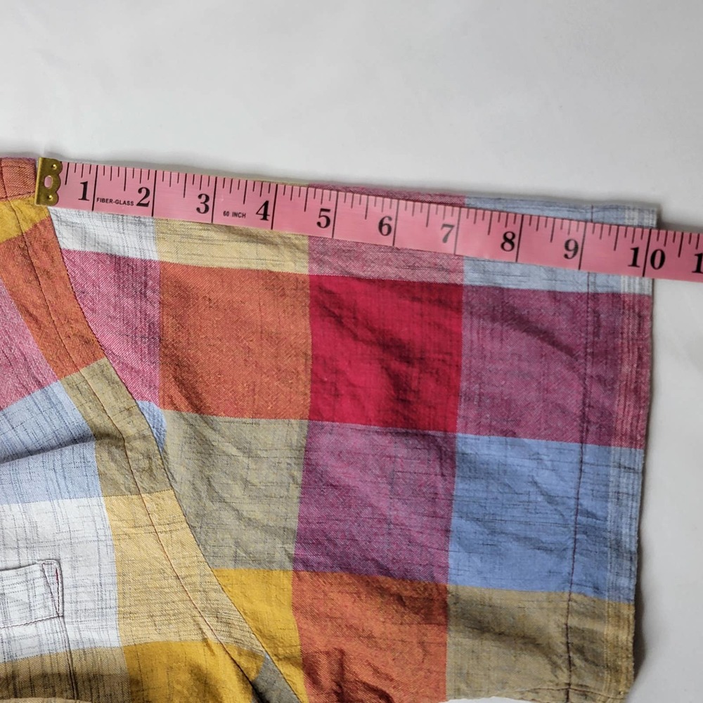 Orvis Chambray Shirt XL Red Blue Yellow Patch Plaid Men's Colorful Casual Pocket - Picture 8 of 8